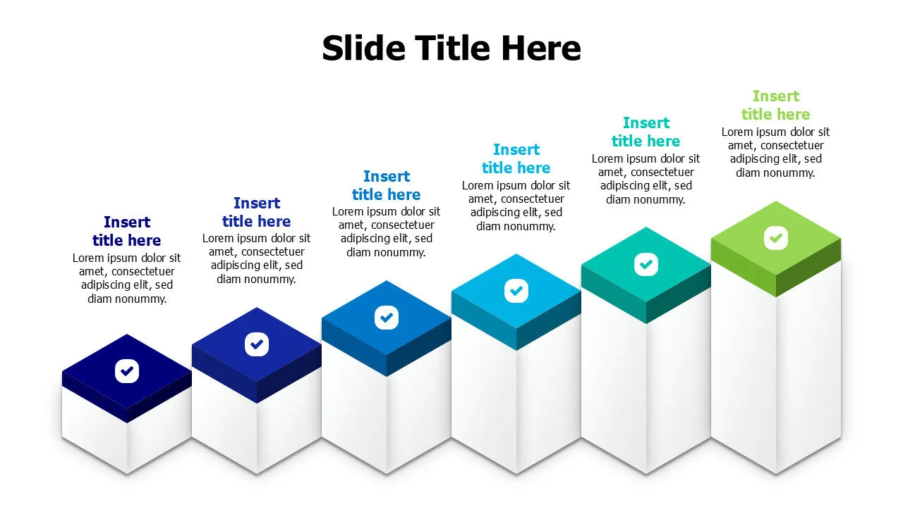 6 points 3D growing blocks infographic with icons