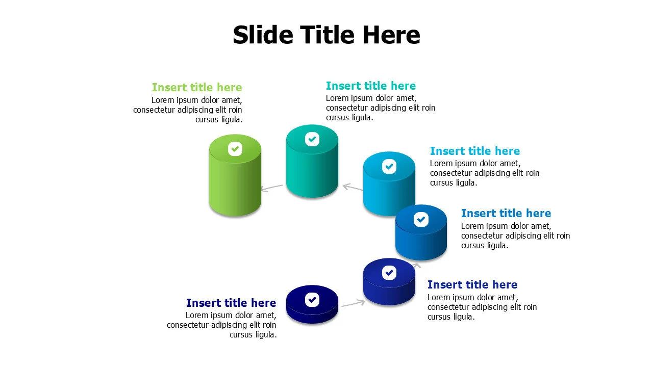 6 points 3D growing columns with icons infographic