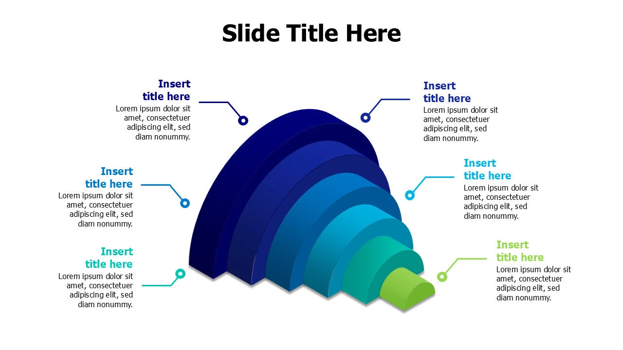 6 points 3D half circles funnel infographic