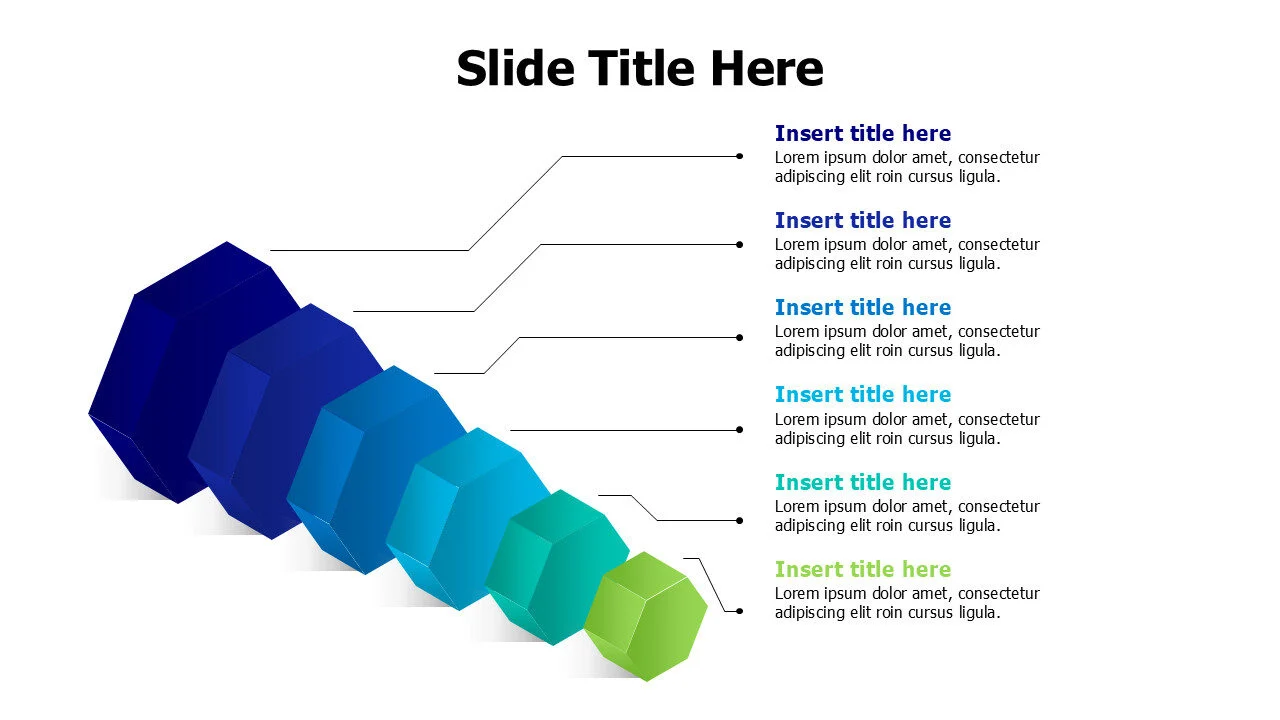 6 points 3D hexagon funnel infographic