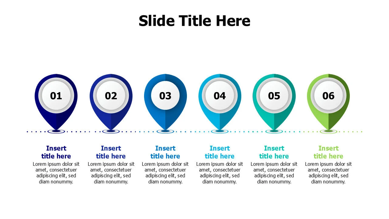 6 points 3D location pins infographic