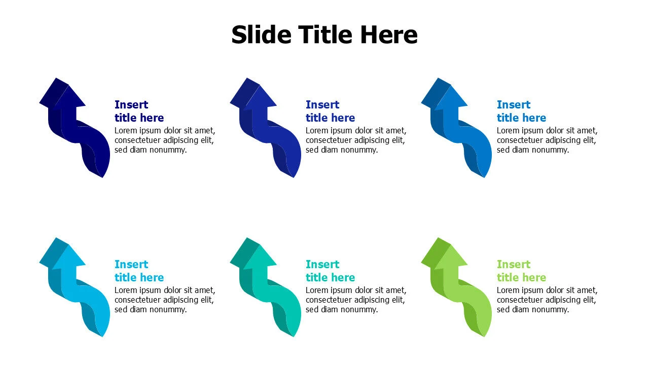 6 points 3D tisted curved arrows infographic