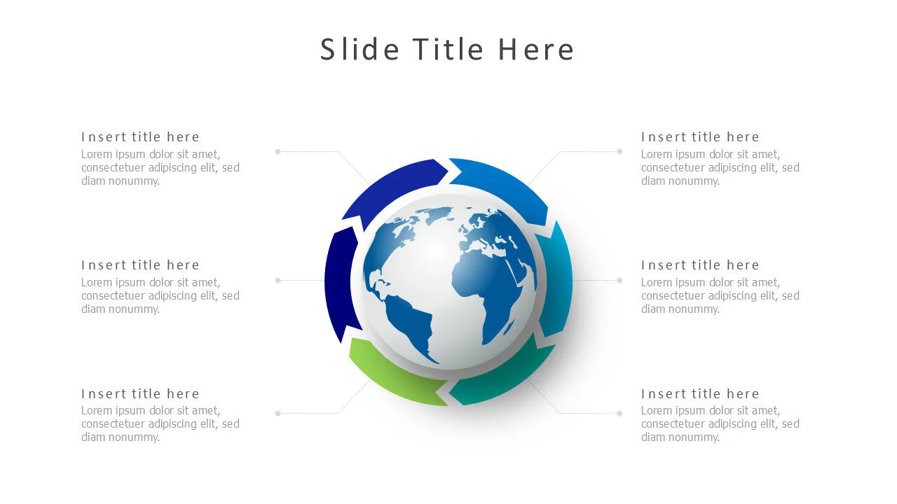 6 points around a globe infographic