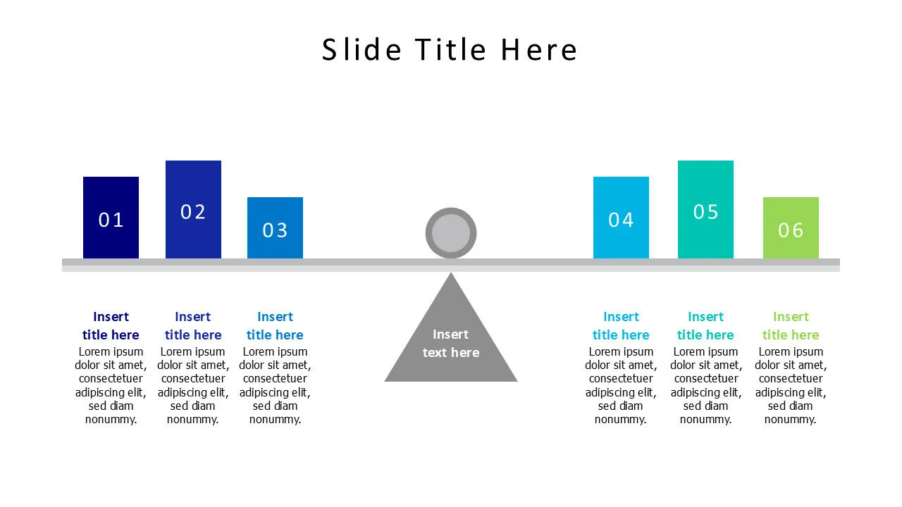 6 points balanced colored blocks infographic