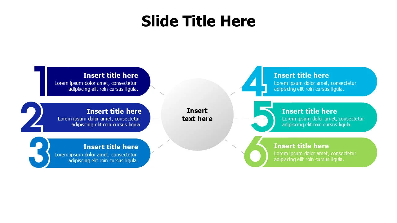 6 points branching infographic with big numbers