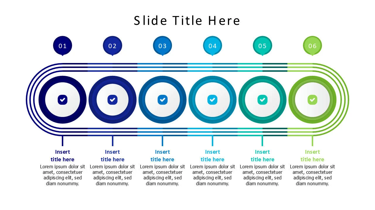 6 points circles with curved frame and icosn infographic