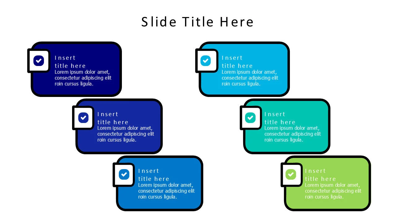 6 points colored doodle blocks infographic