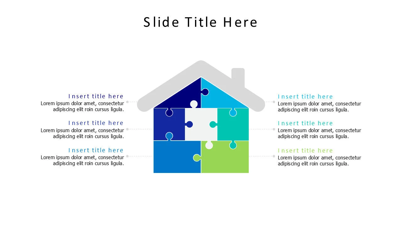 6 points colored home puzzle infographic