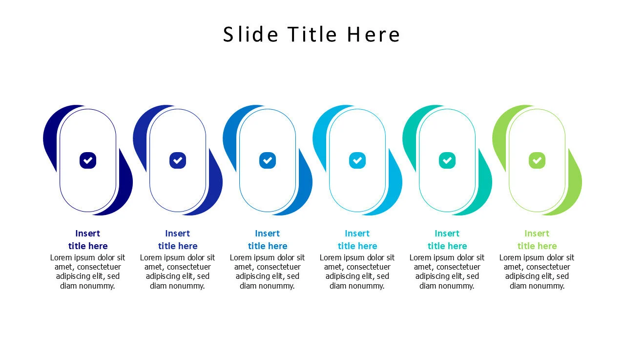 6 points colored oultined shapes with icons infographic