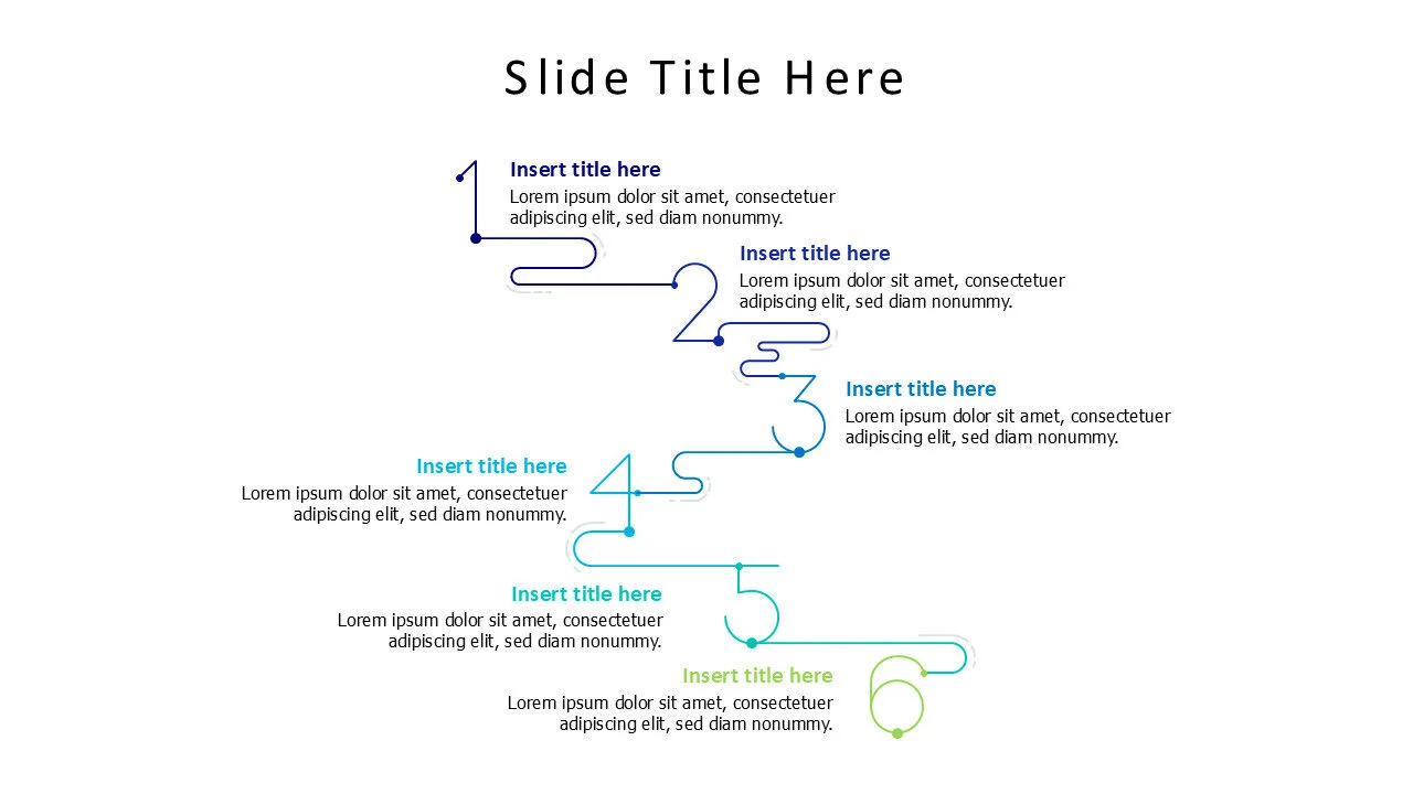 6 points colored outlined numbers infographic