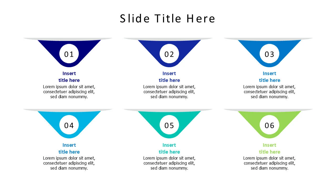 6 points colored shapes with numbering infographic