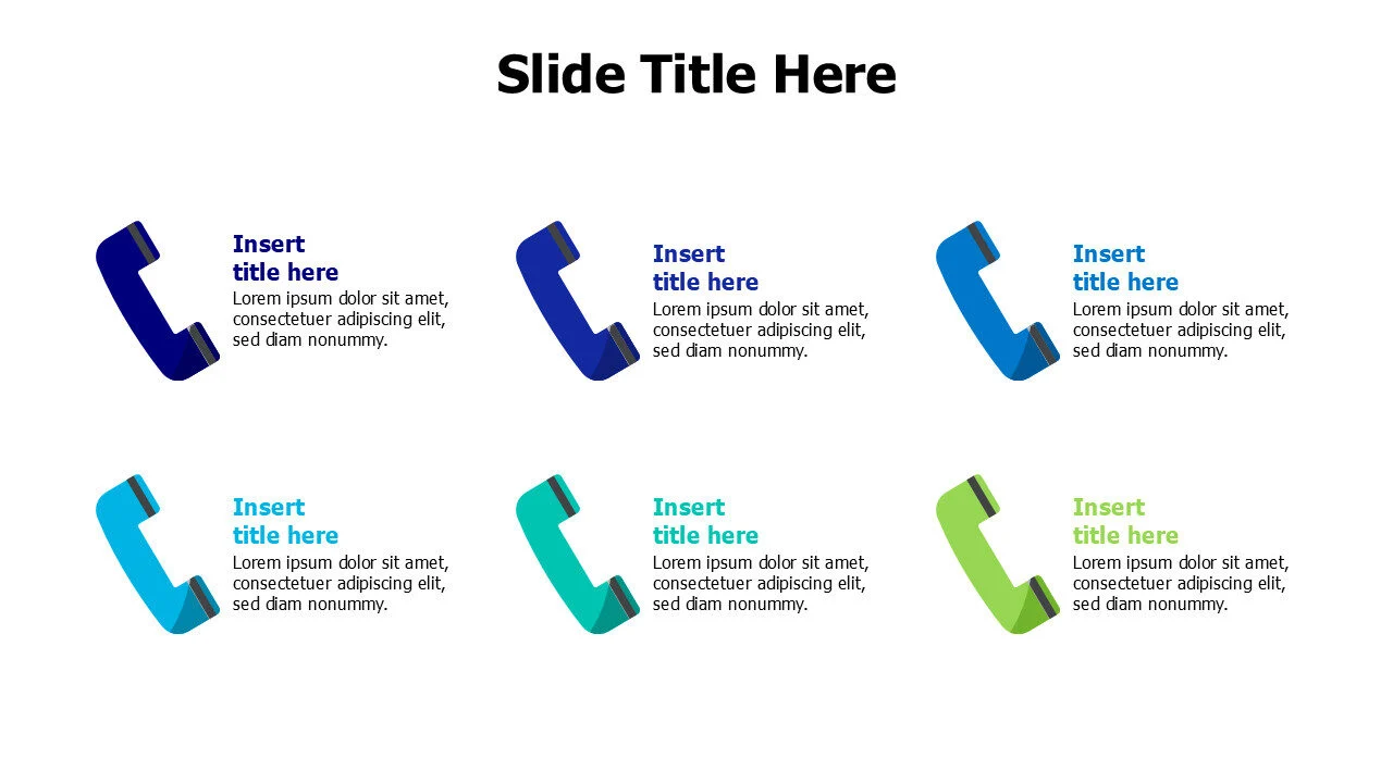 6 points colored telephone infographic
