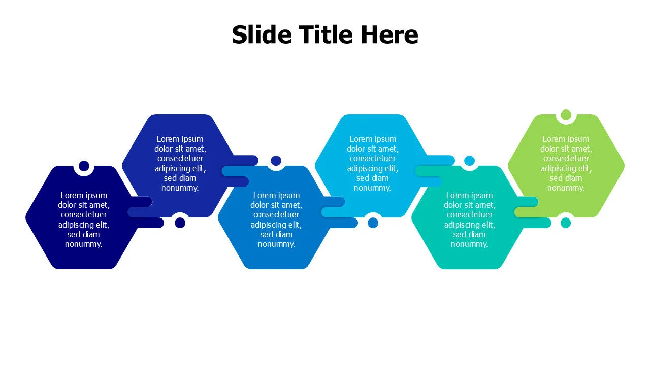 6 points connected hexagon shapes infographic