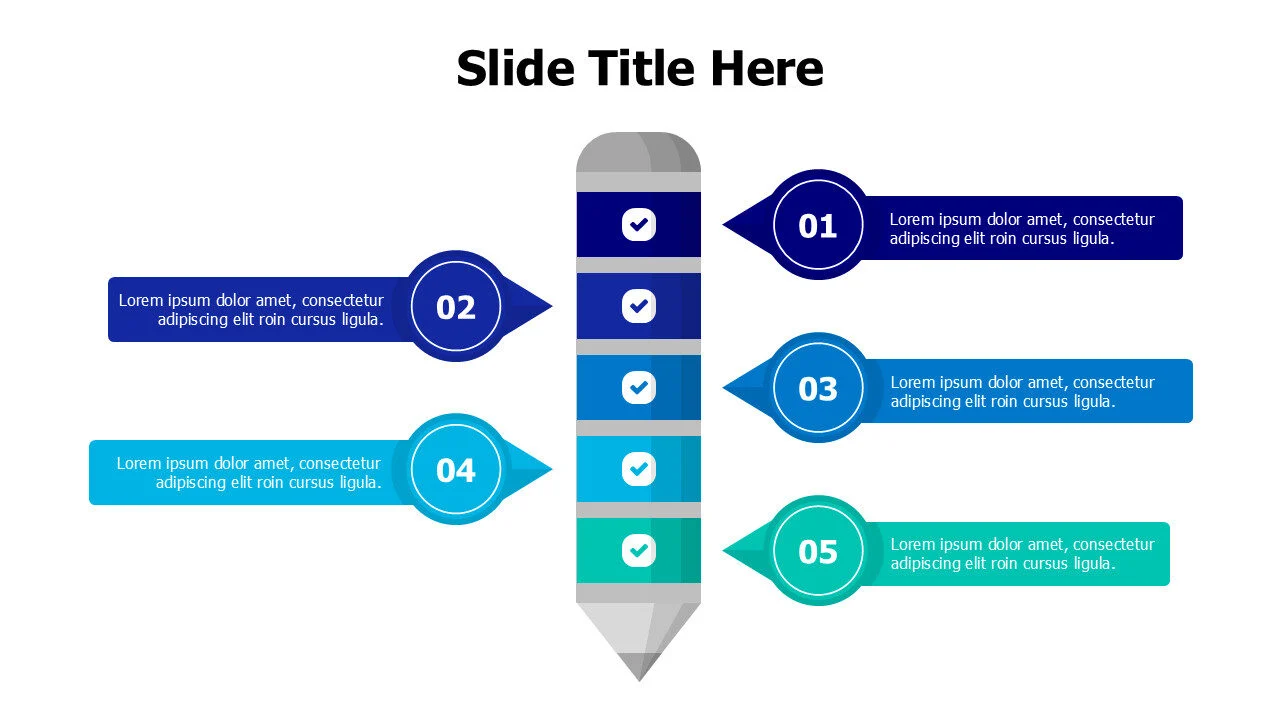 6 points divided colored bencil infographic