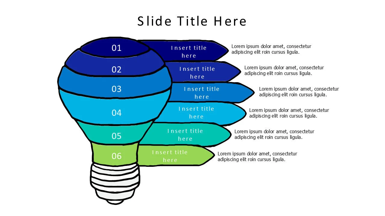6 points divided colored doodle bulb infographic
