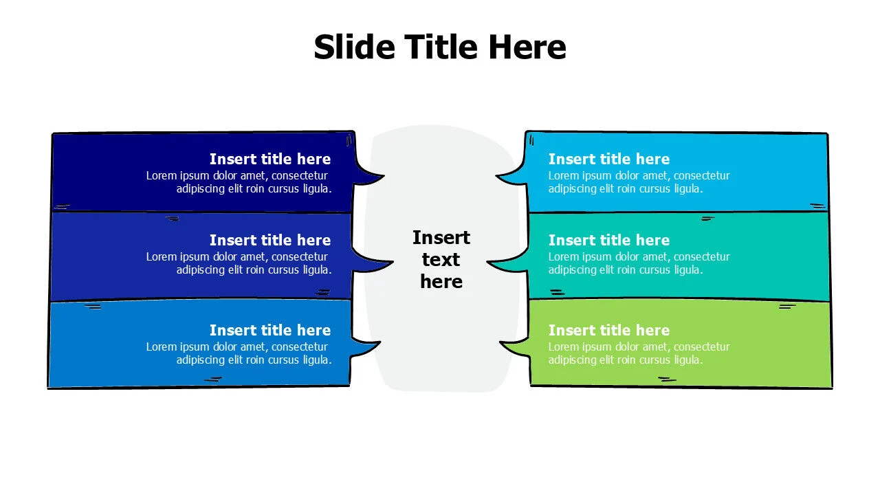 6 points doddle branching speech bubbles infographic