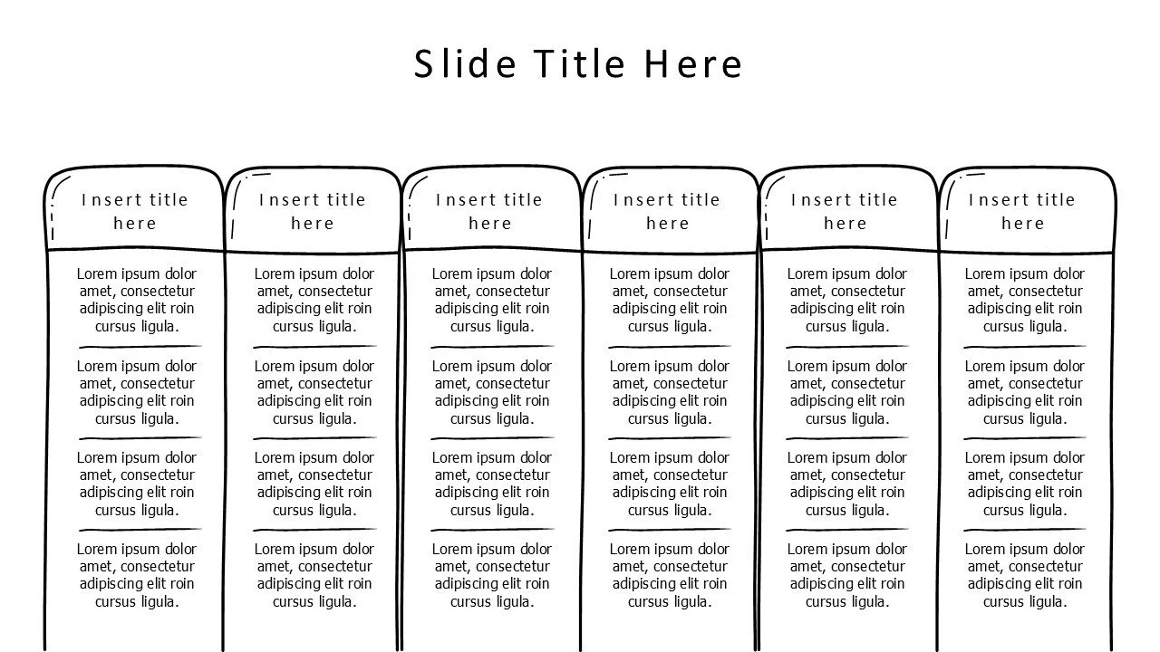 6 points doodle content columns infographic
