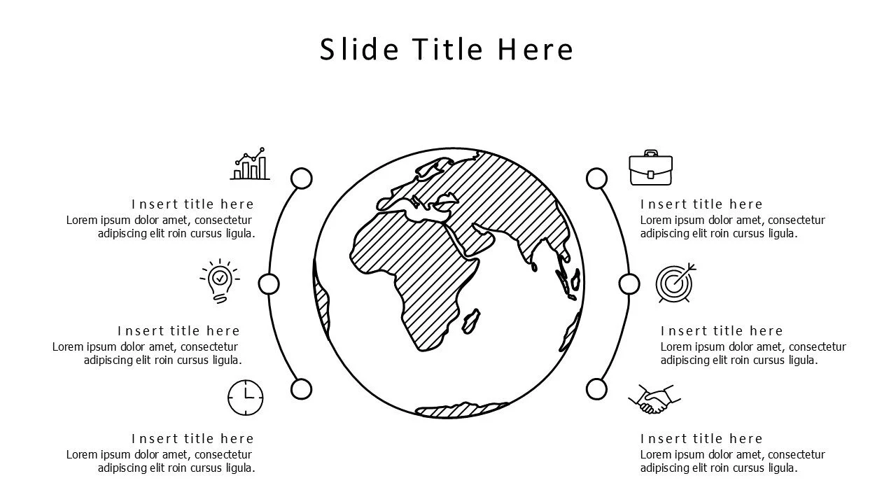 6 points doodle planet earth with icons infographic