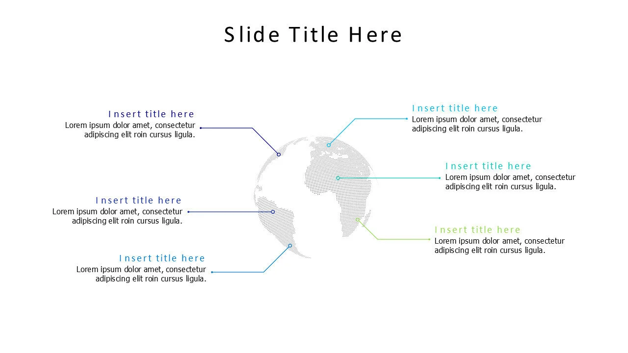 6 points earth map with colored lines infographic
