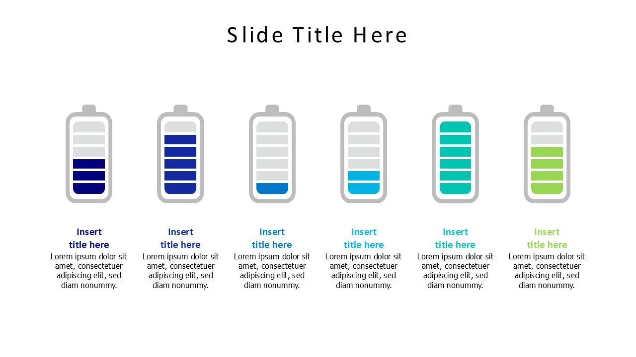 6 points editable colored batteries infographic