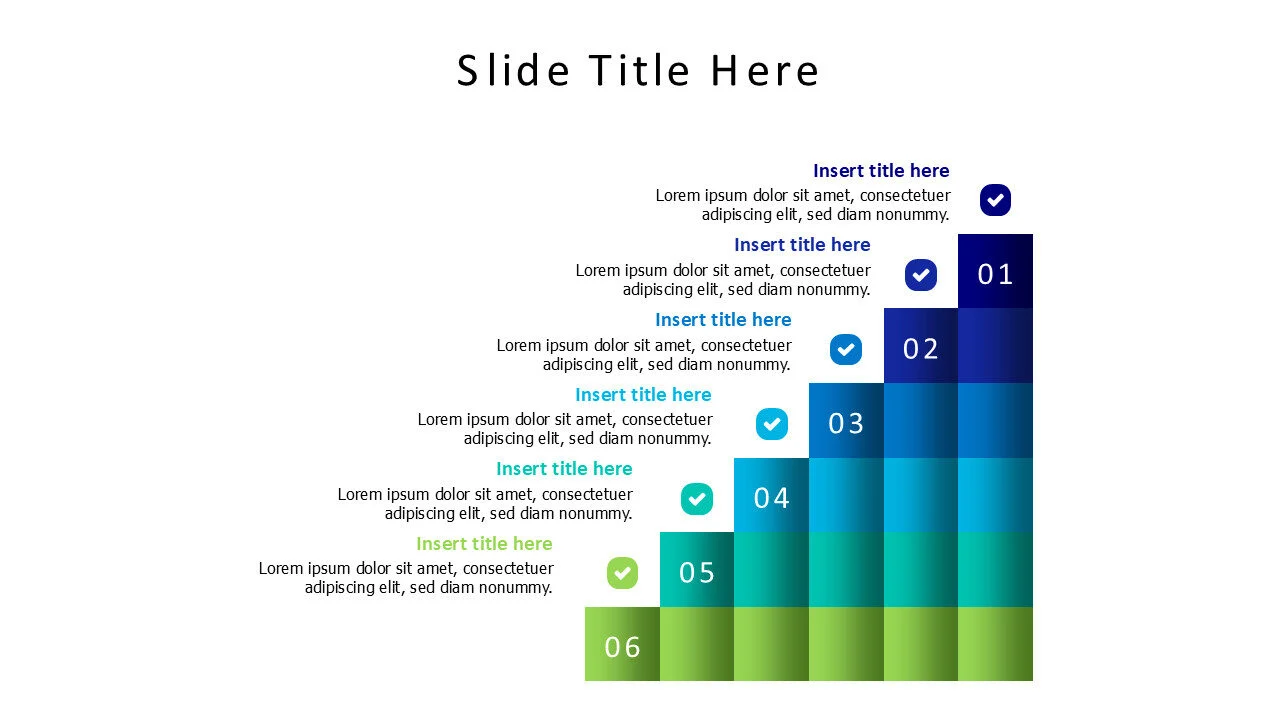 6 points gradient colored growing columns infographic with icons