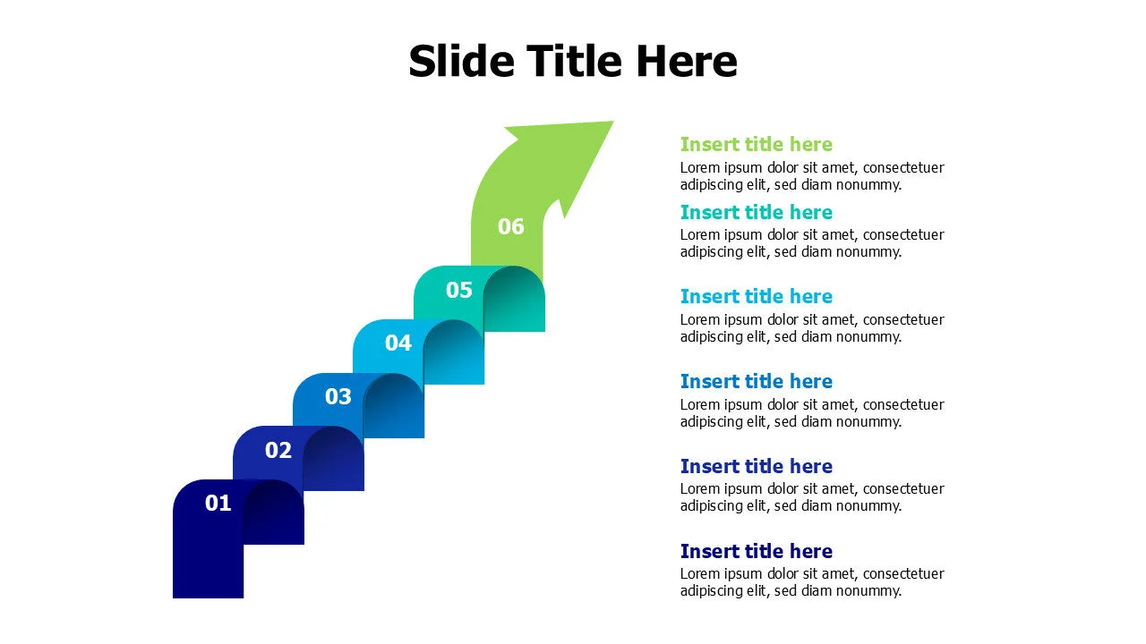 6 points growing shapes to up arrow infographic