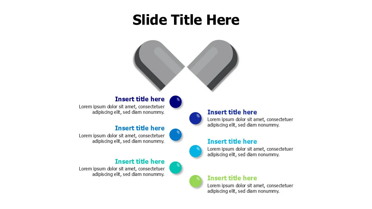 6 points opened tablet with pills infographic