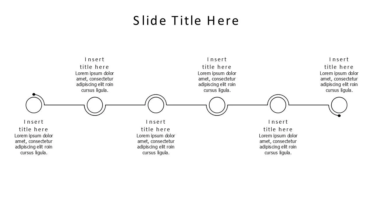 6 points outline circles on a line infographic