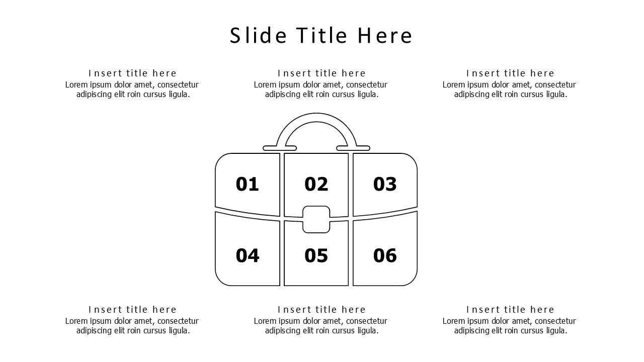 6 points outline divided hand bag infographic