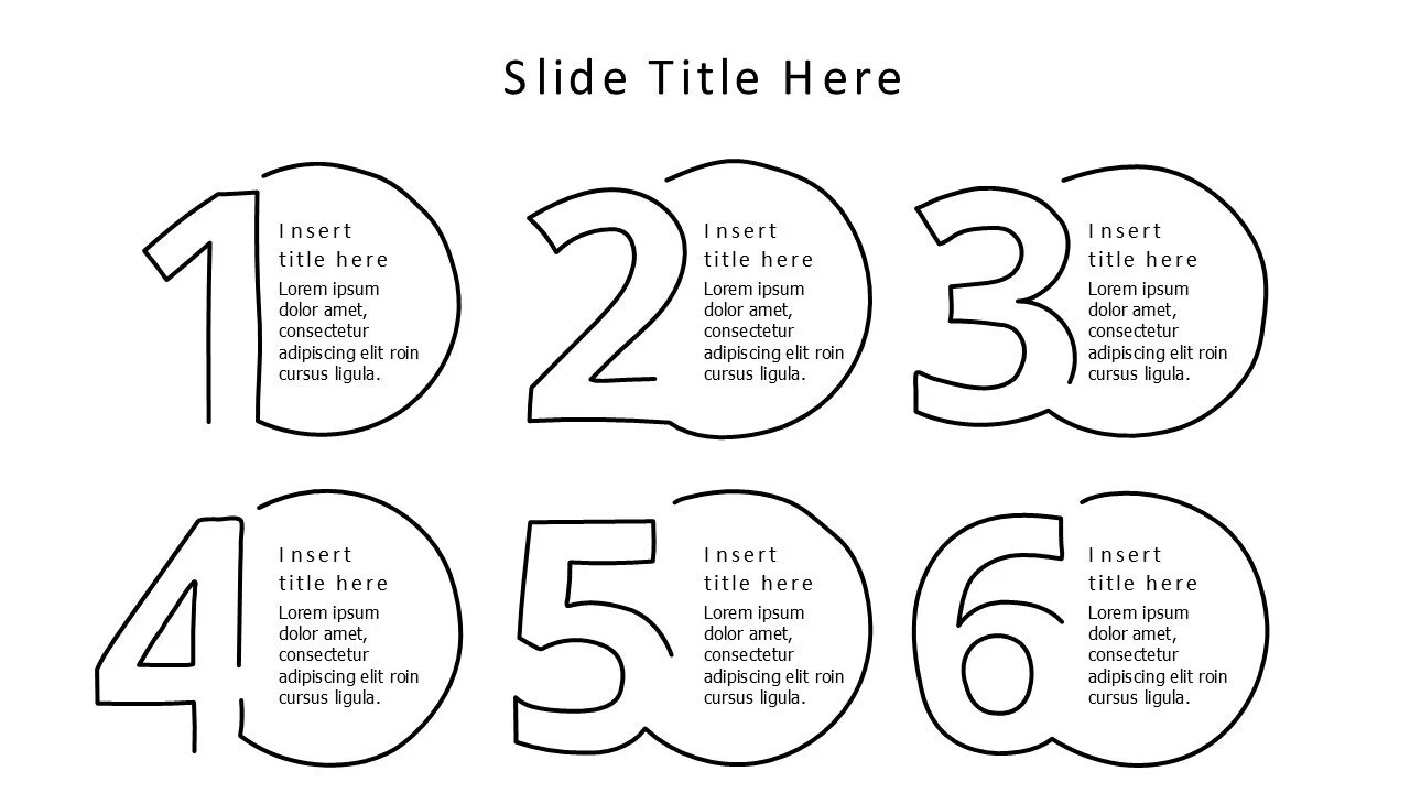 6 points outline numbers infographic with circles