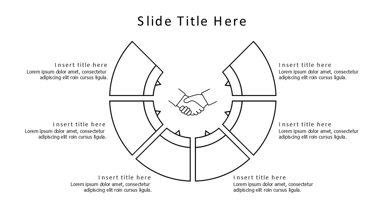 6 points outline rounded infographic with icon