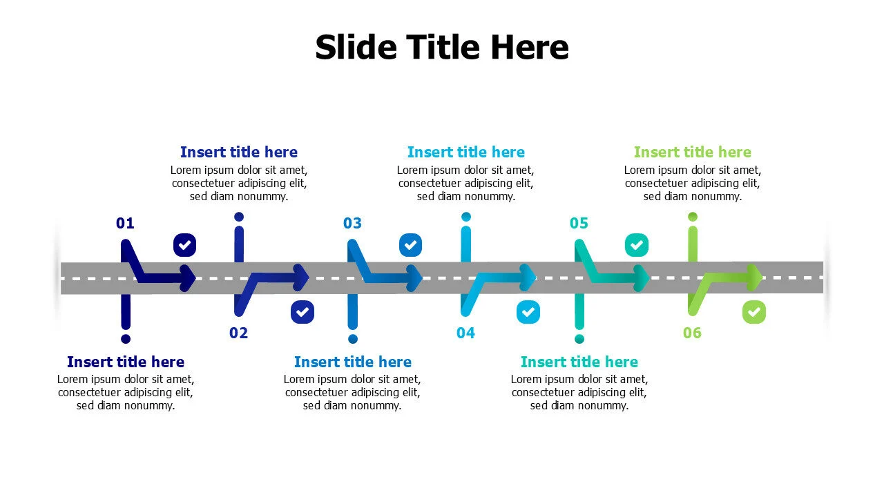 6 points roadmap infographic with arrows