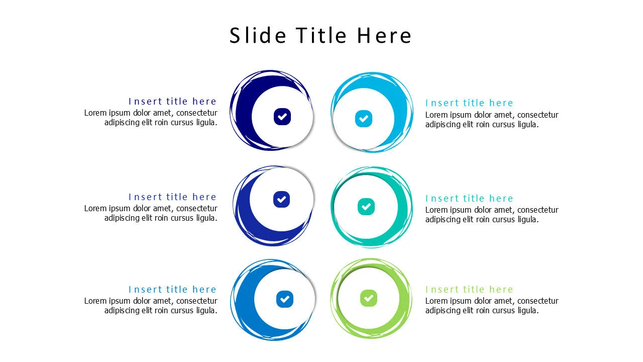 6 points scratchy colored circles infographic