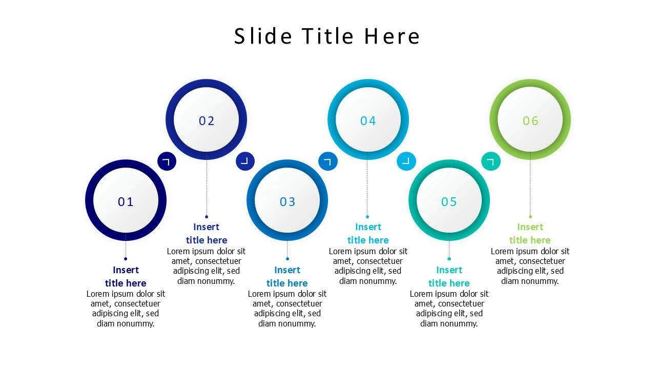 6 points teimeline circles and arrows infographic