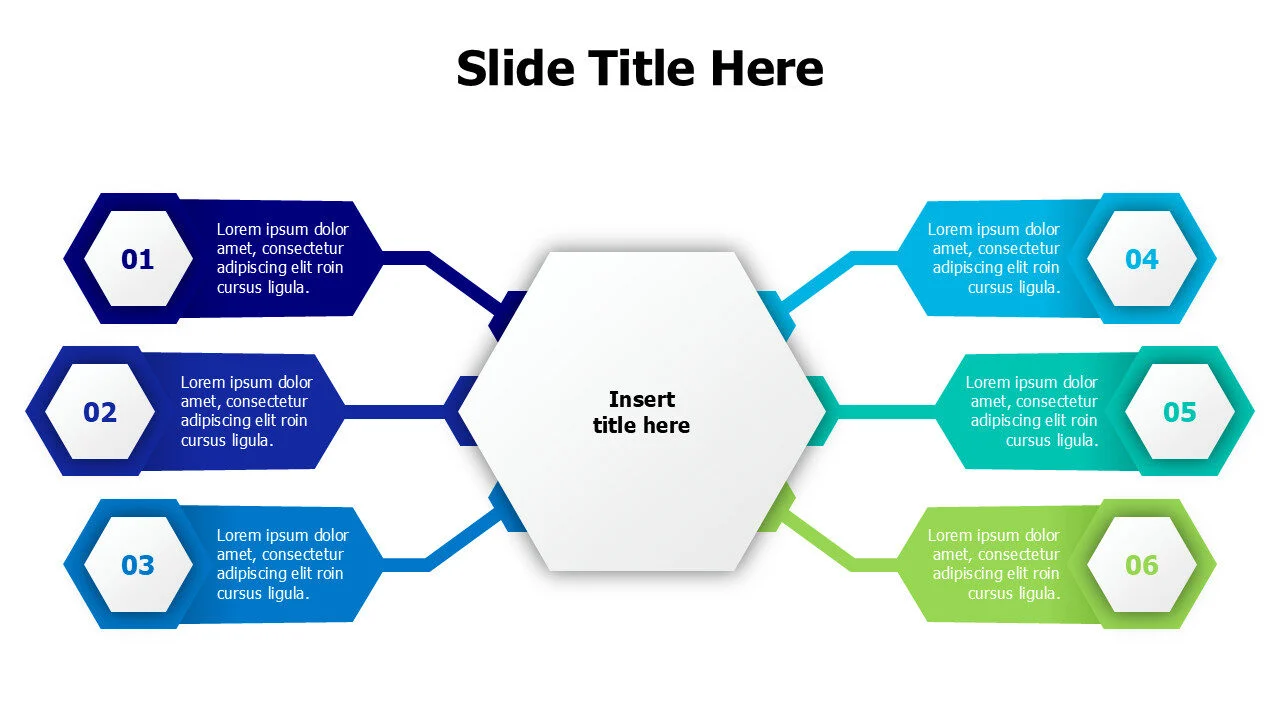 6 shapes from a hexagon branching infographic