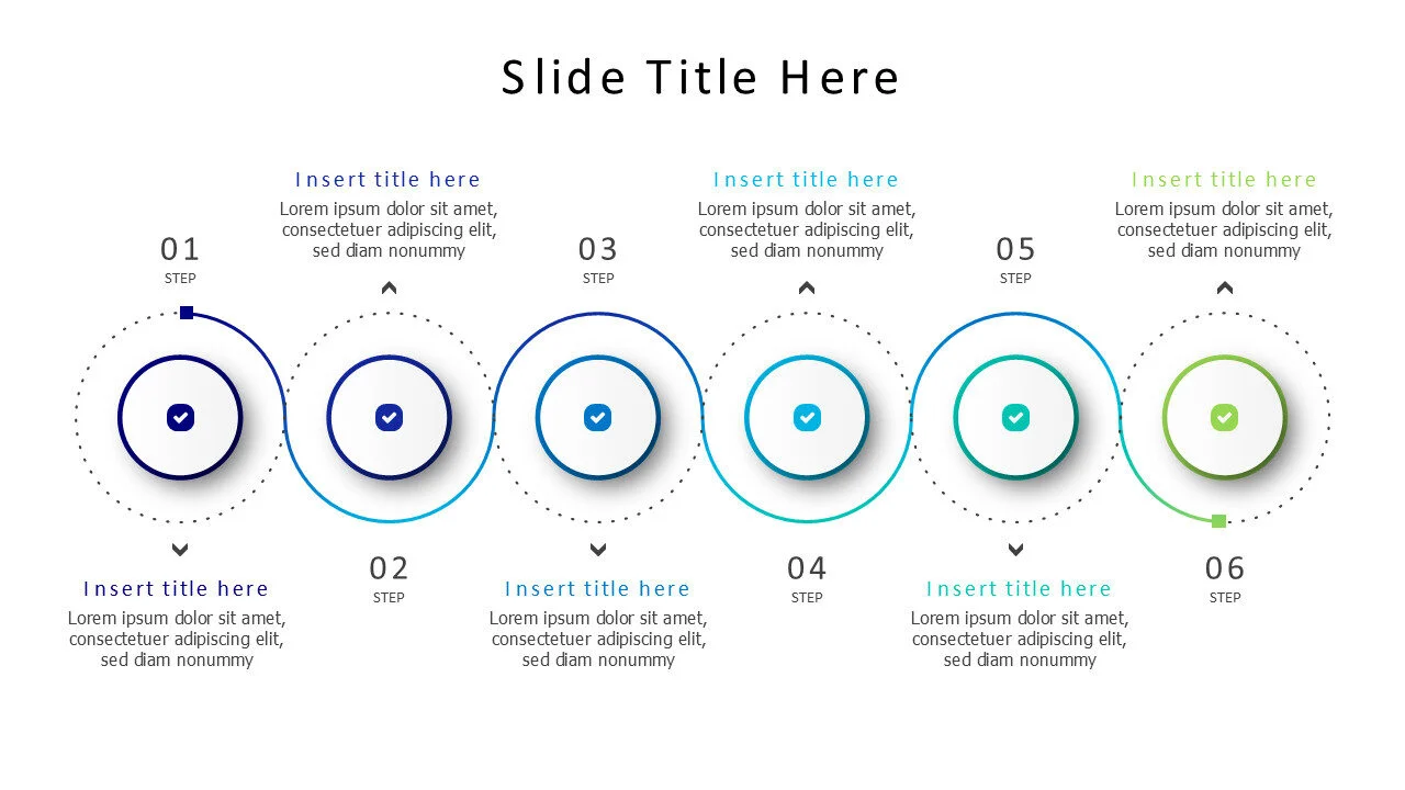 6 steps timeline with circles