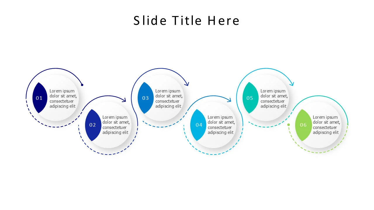 6 steps with arrows timeline template