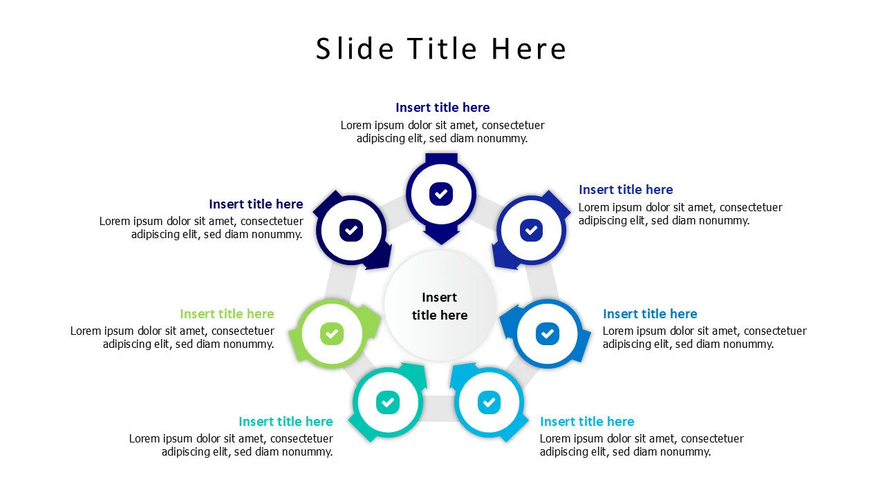 7 colored arrows around a circle infographic