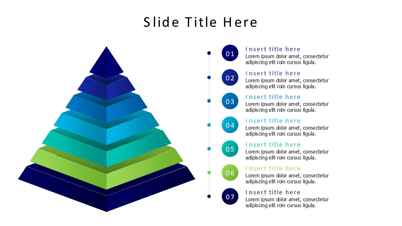 7 points 3D pyramid infographic with numbers