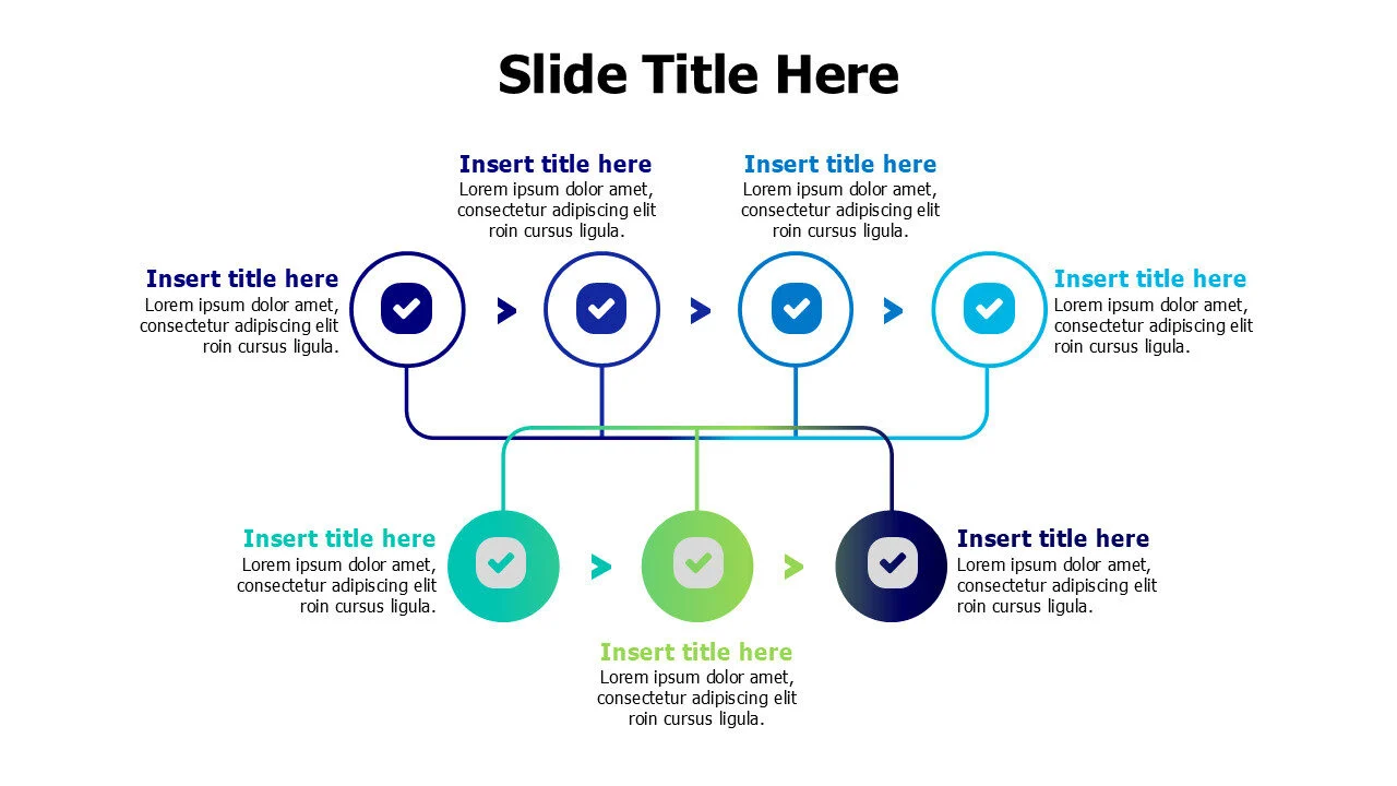 7 points branching colored circles infographic
