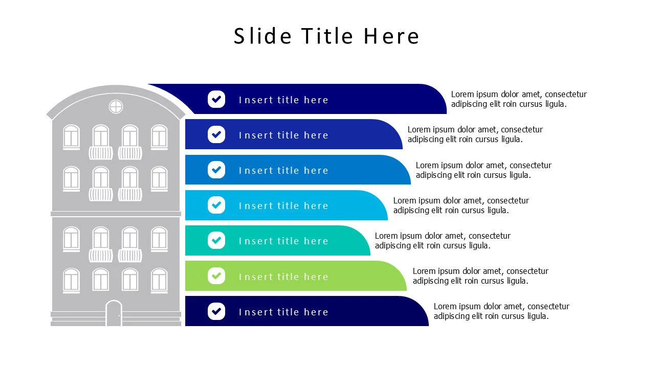 7 points colored stripes from a building infographic