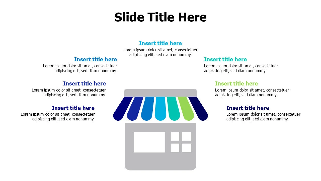 7 points colored stripes over a shop infographic