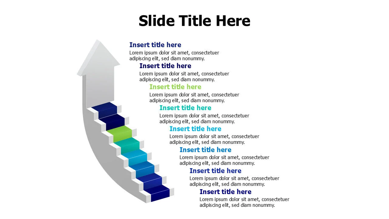 8 colored ladder steps with 3D arrow up infographic