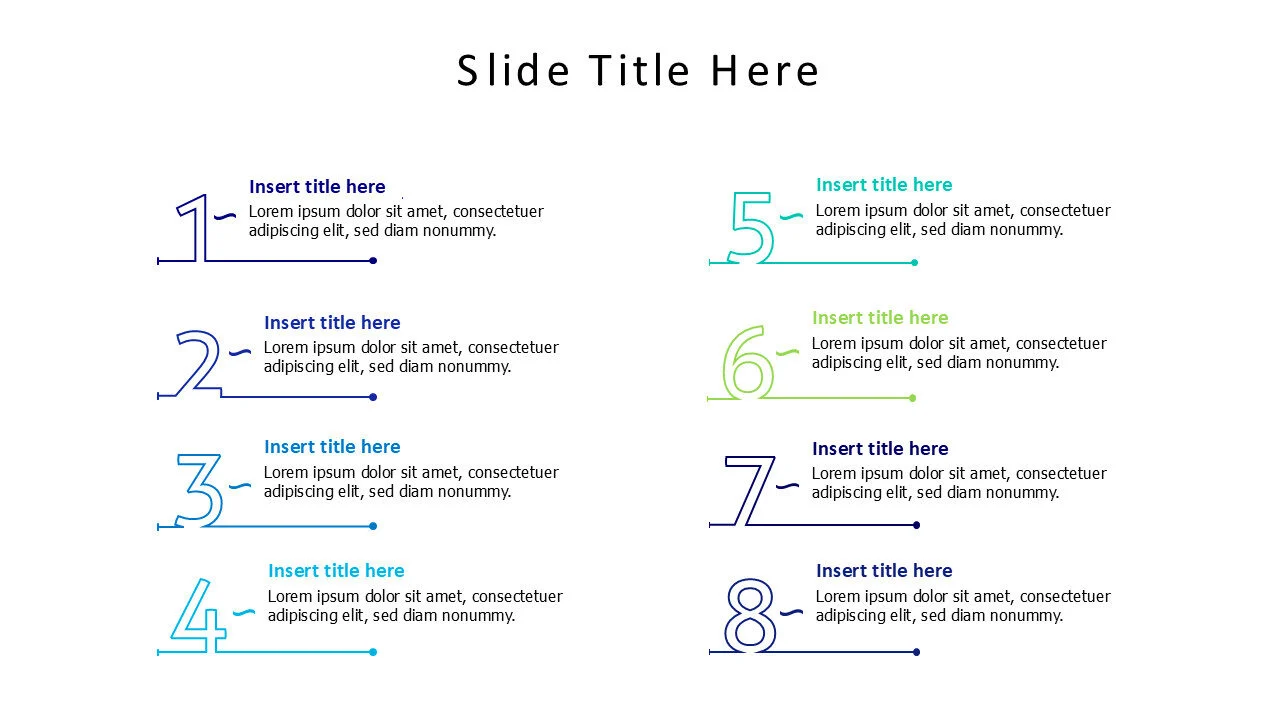 8 colored outlined numbers infographic