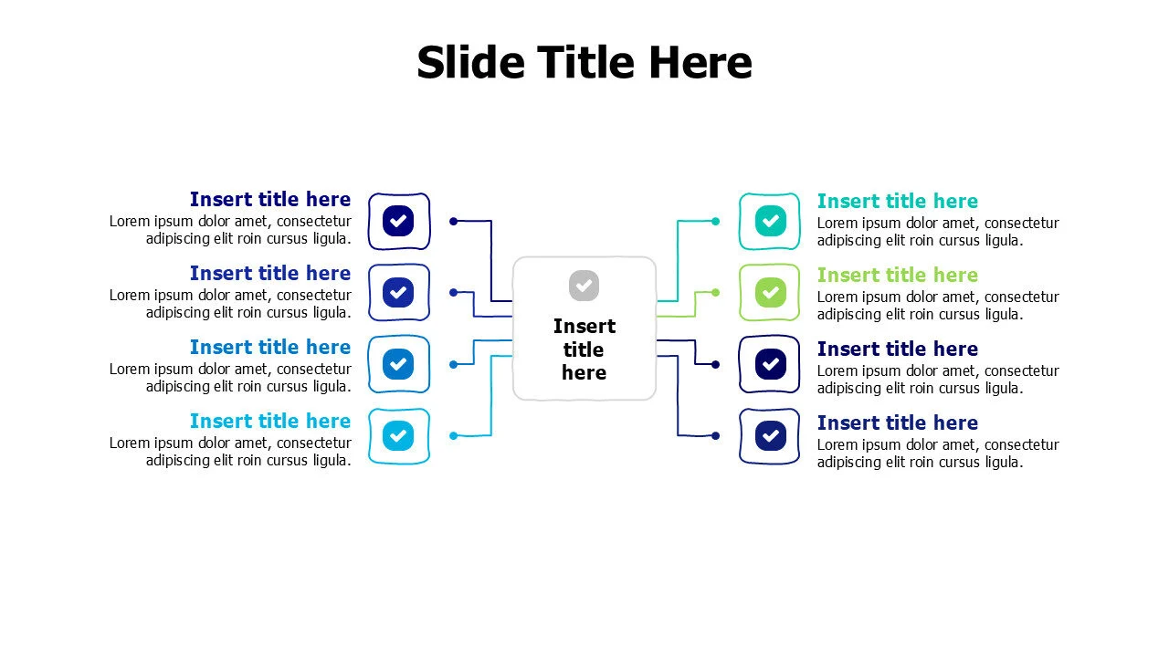 8 points colored branching doodle lines infographic