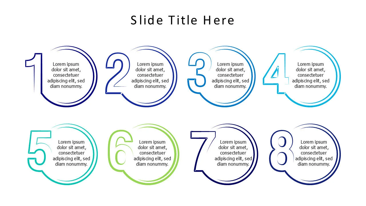 8 points colored numbers with scratchy circles infographic