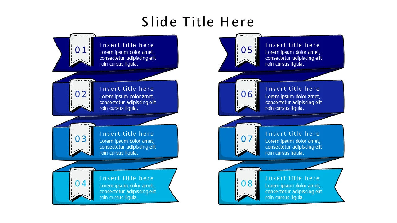 8 points twisted stripes witth grey marks infographic