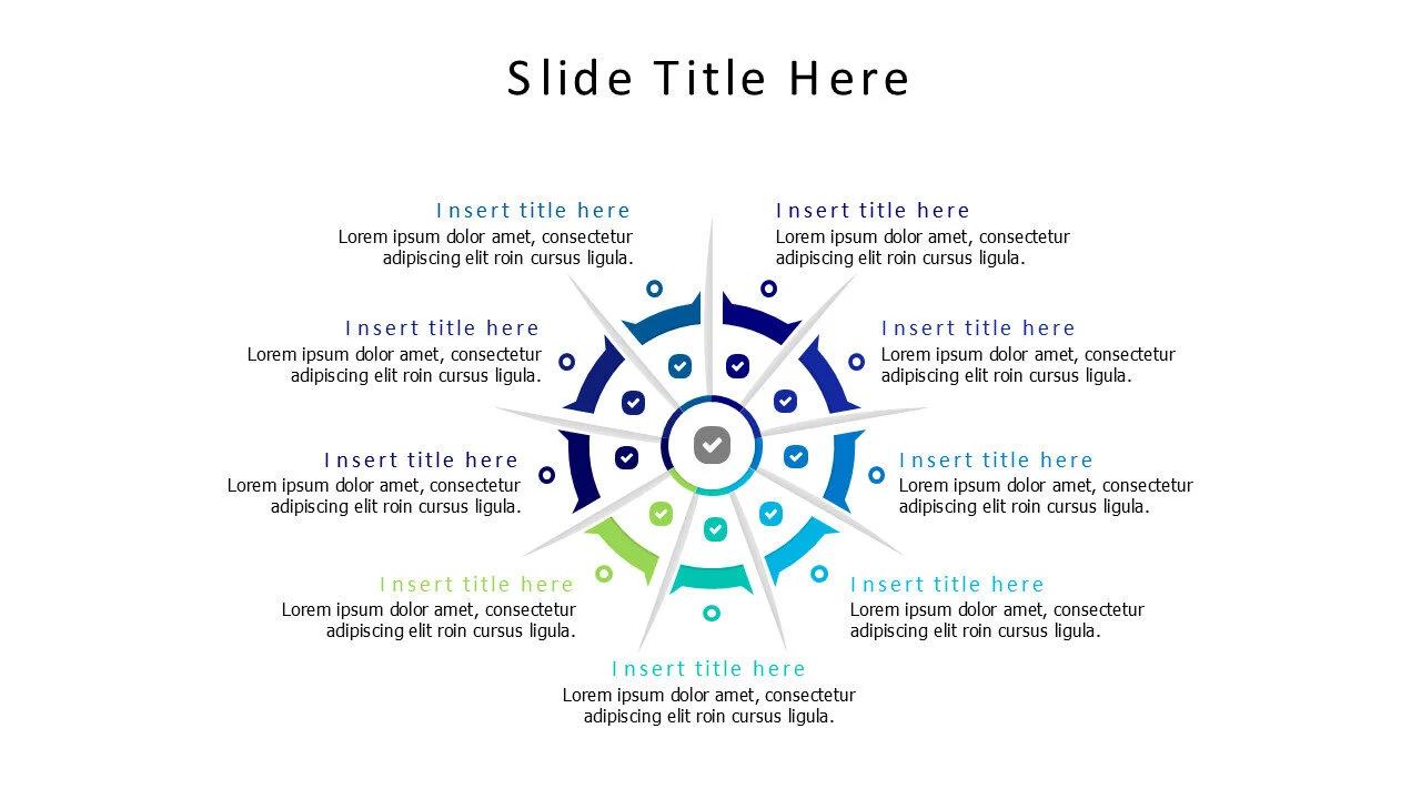 9 points divided colored circle infographic