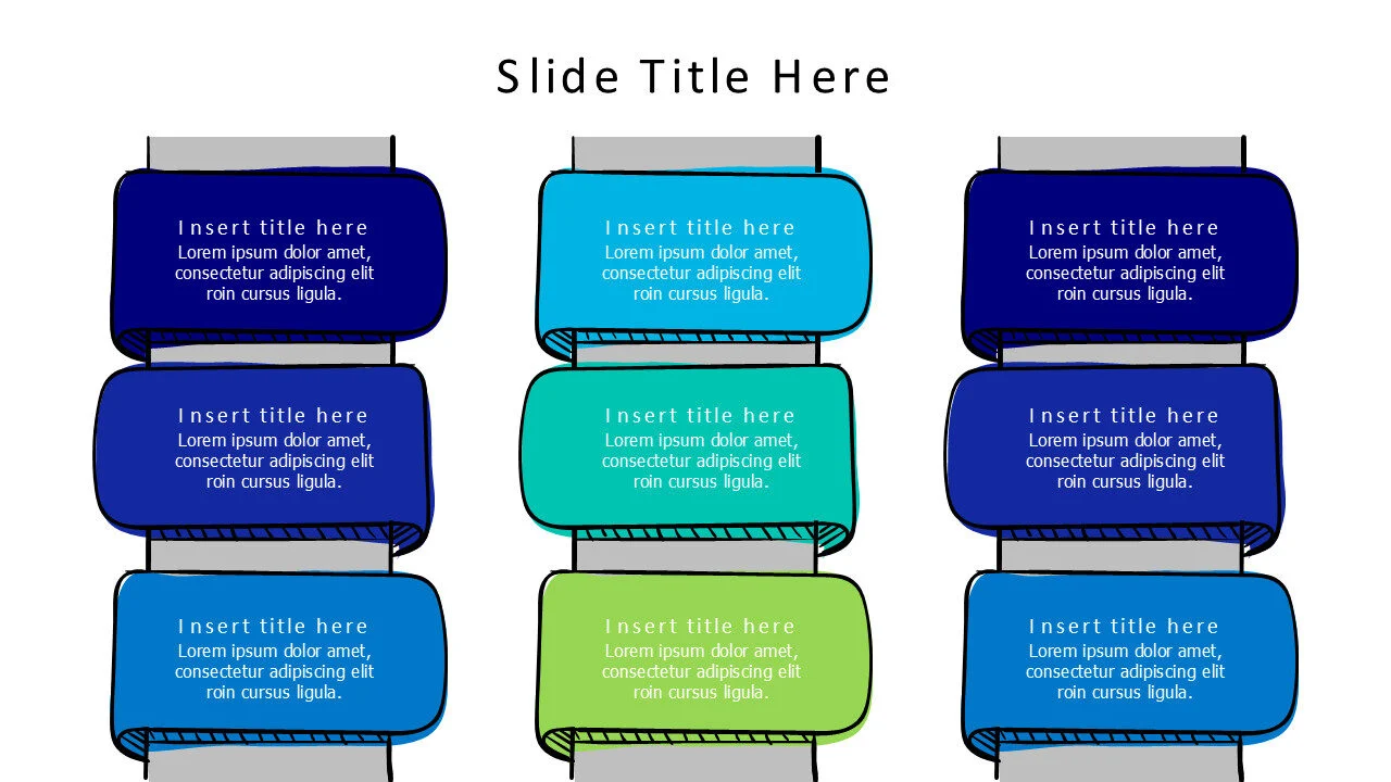 9 points doodle colored blocks infographic
