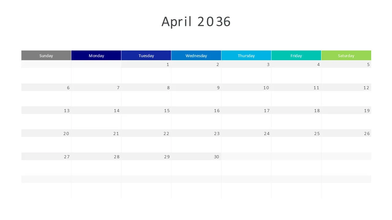 April 2036 calendar